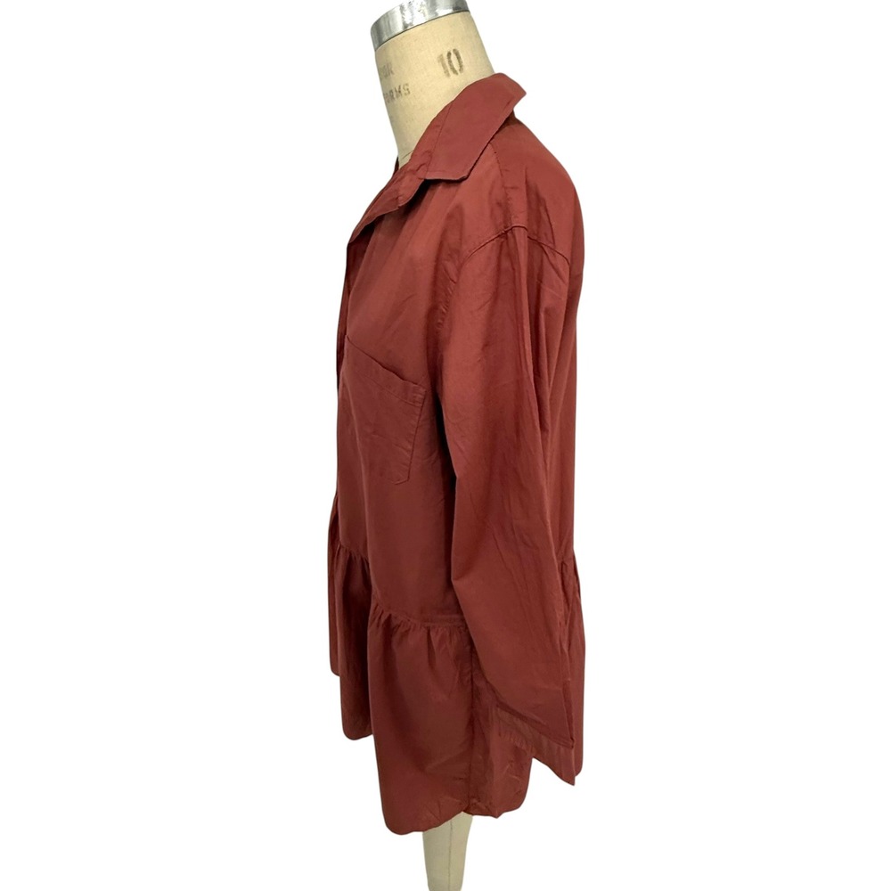 Grayson Shirt Dress Womens Large (4) Dusty Red Cotton Tiered Buttons Drop Waist - Picture 4 of 8
